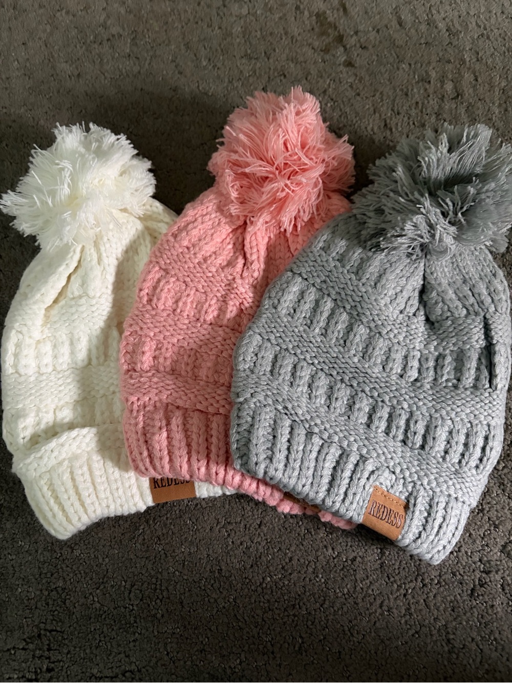 Knit Pom Beanie - Gray, Pink, Cream